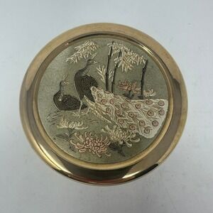 The Art of Chokin Peacock Gold Silver Engraved Trinket Box White
